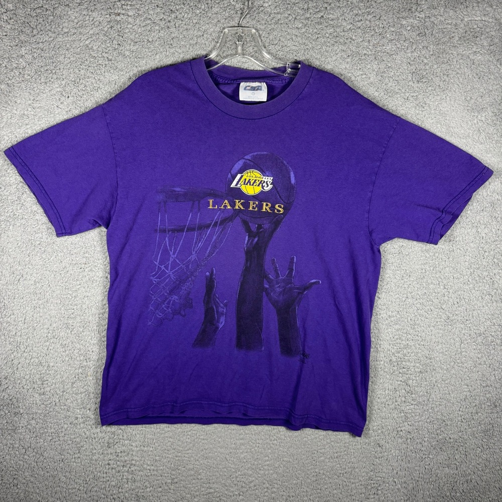 Vintage 1996 Los Angeles Lakers CSA Purple Graphic T-Shirt Men Large Made in USA